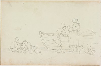 Figures and Dog with Boat by William Beilby